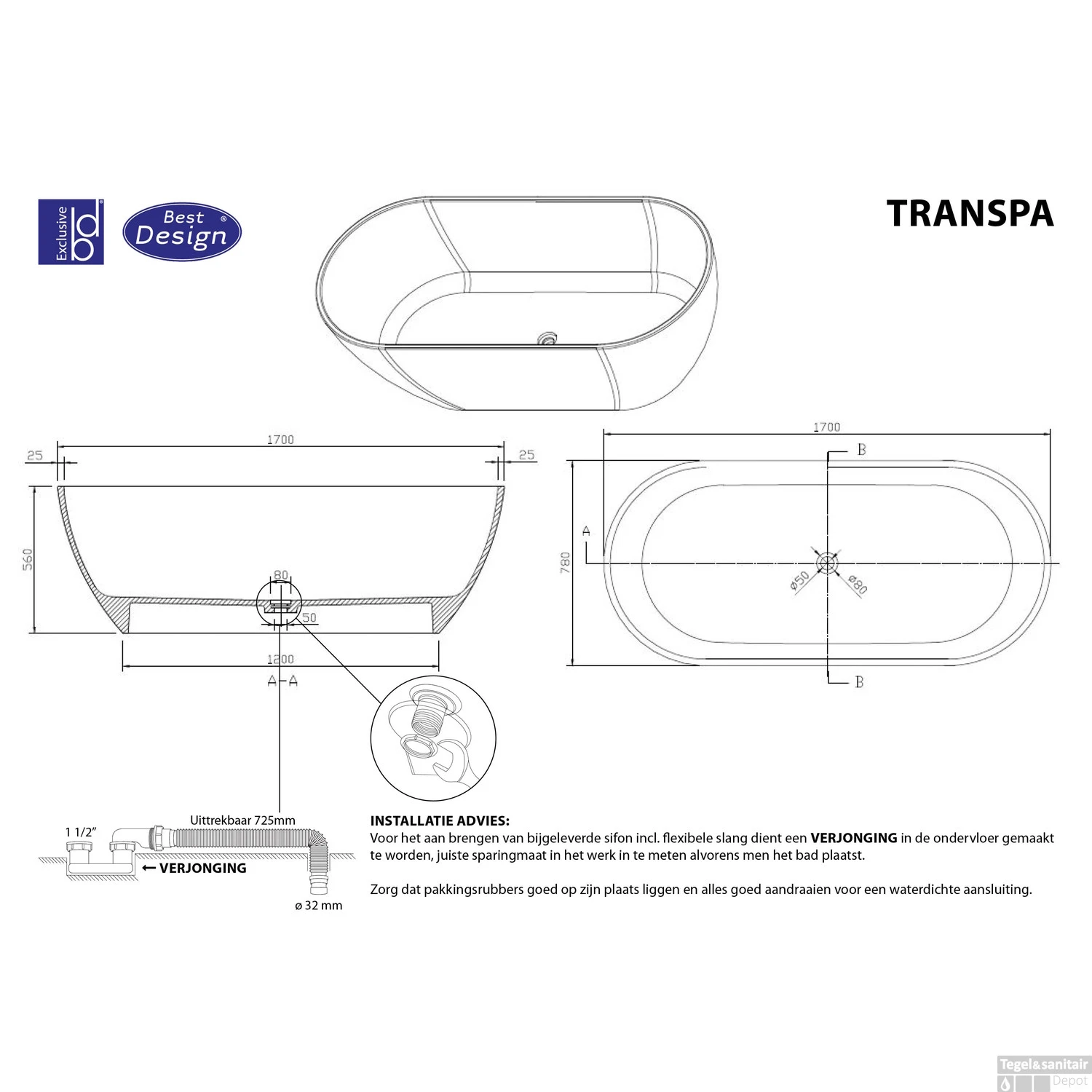 Vrijstaand Ligbad Best Design 170x78x56 Cm Resin Transparant Zwart 2 Vrijstaand Ligbad Best Design 170x78x56 Cm Resin Transparant Zwart - Afbeelding 2