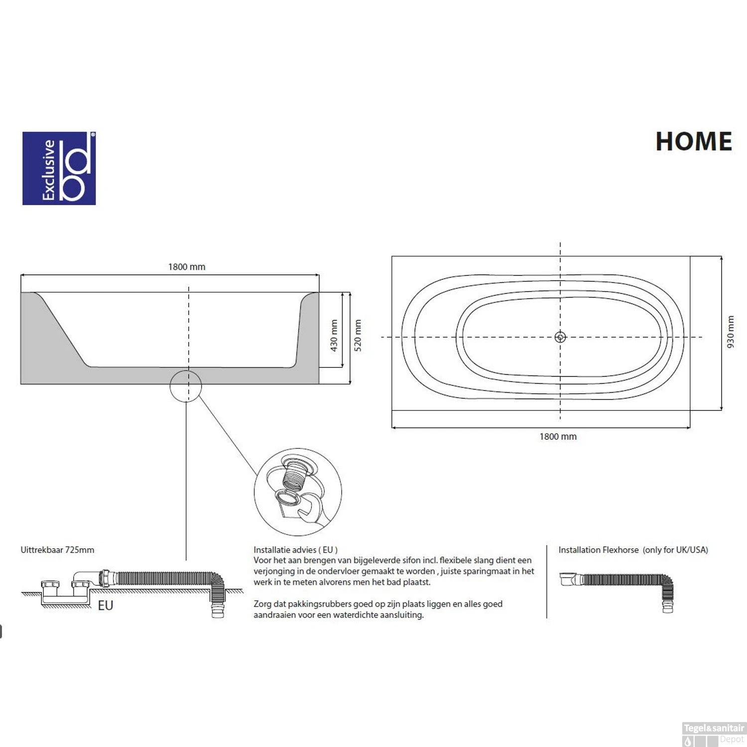 Vrijstaand Bad Best Design Home 180x93x55 Cm Solid Surface Mat Wit 2 Vrijstaand Bad Best Design Home 180x93x55 Cm Solid Surface Mat Wit - Afbeelding 2