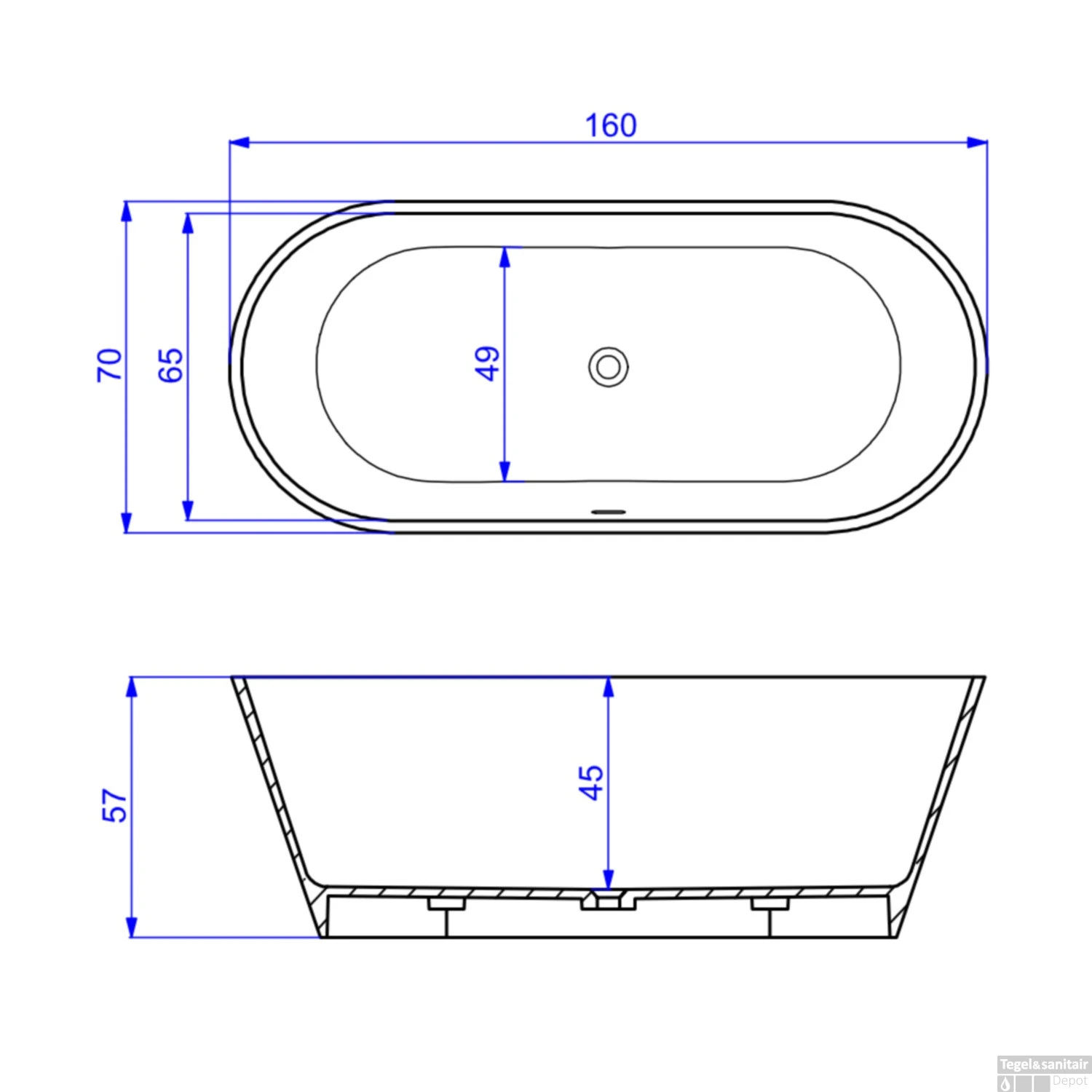 Vrijstaand Ligbad Arcqua Pinto 160x70x57 Cm Glans Wit 3 Vrijstaand Ligbad Arcqua Pinto 160x70x57 Cm Glans Wit - Afbeelding 3
