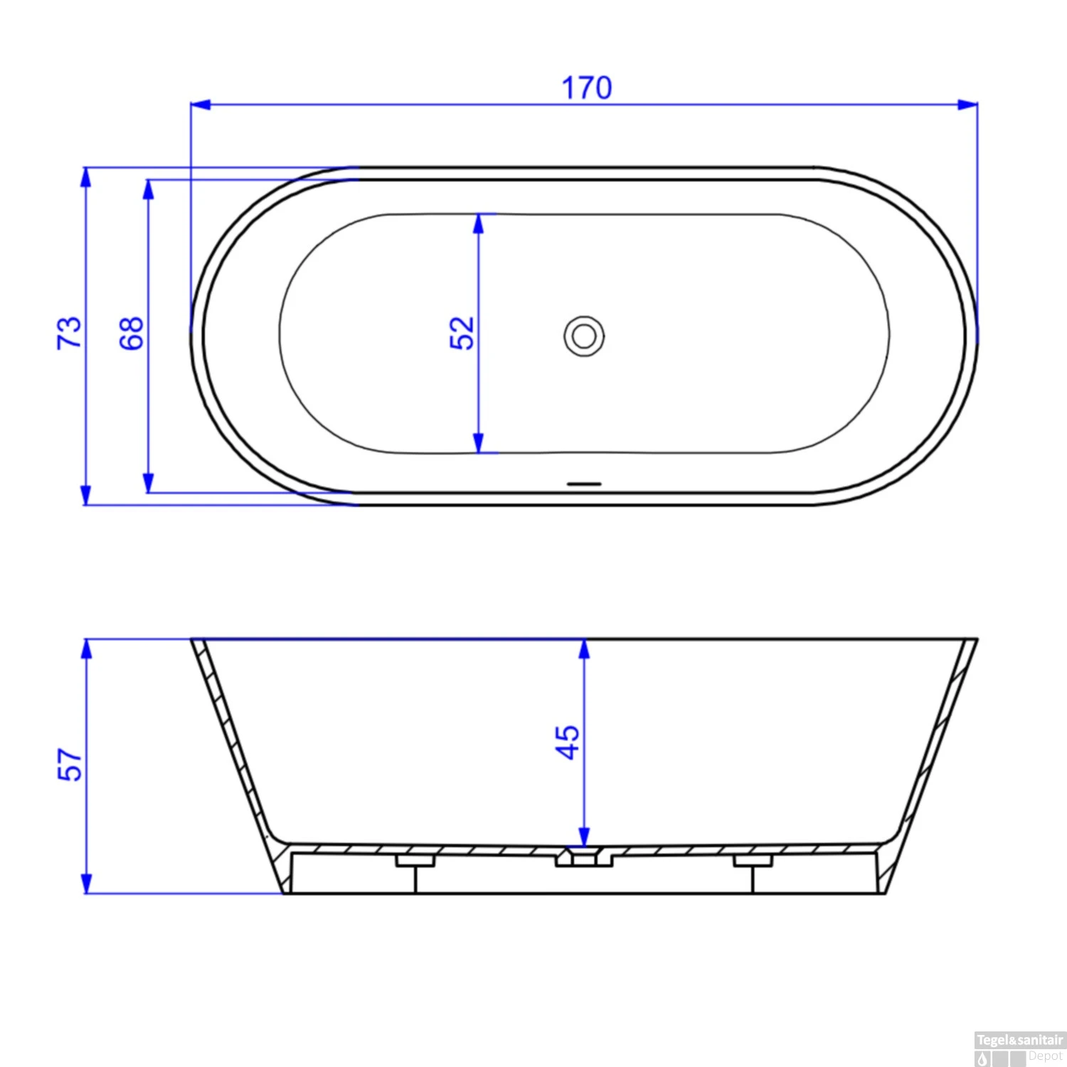 Vrijstaand Ligbad Arcqua Pinto 170x73x57 Cm Mat Zwart 2 Vrijstaand Ligbad Arcqua Pinto 170x73x57 Cm Mat Zwart - Afbeelding 2
