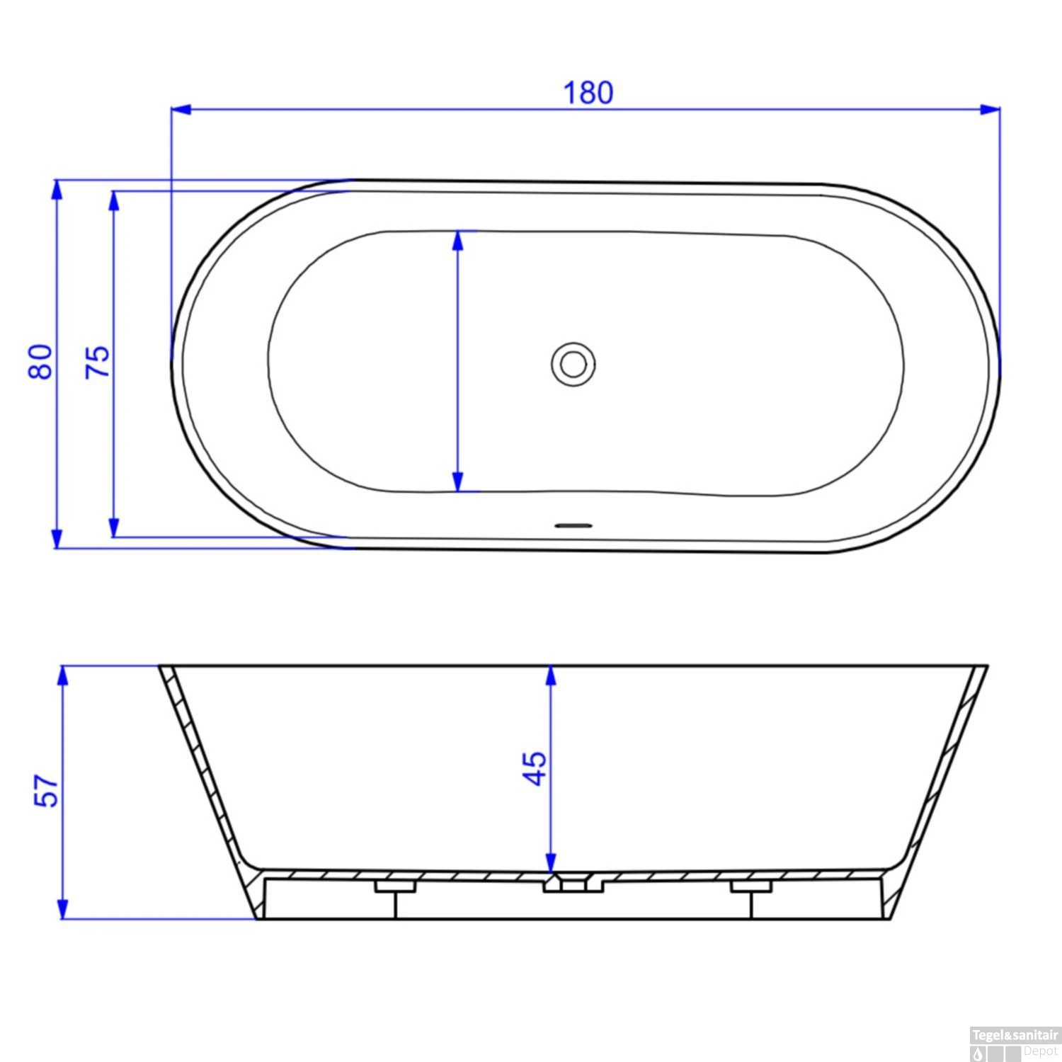 Vrijstaand Ligbad Arcqua Pinto 180x80x57 Cm Mat Zwart 2 Vrijstaand Ligbad Arcqua Pinto 180x80x57 Cm Mat Zwart - Afbeelding 2