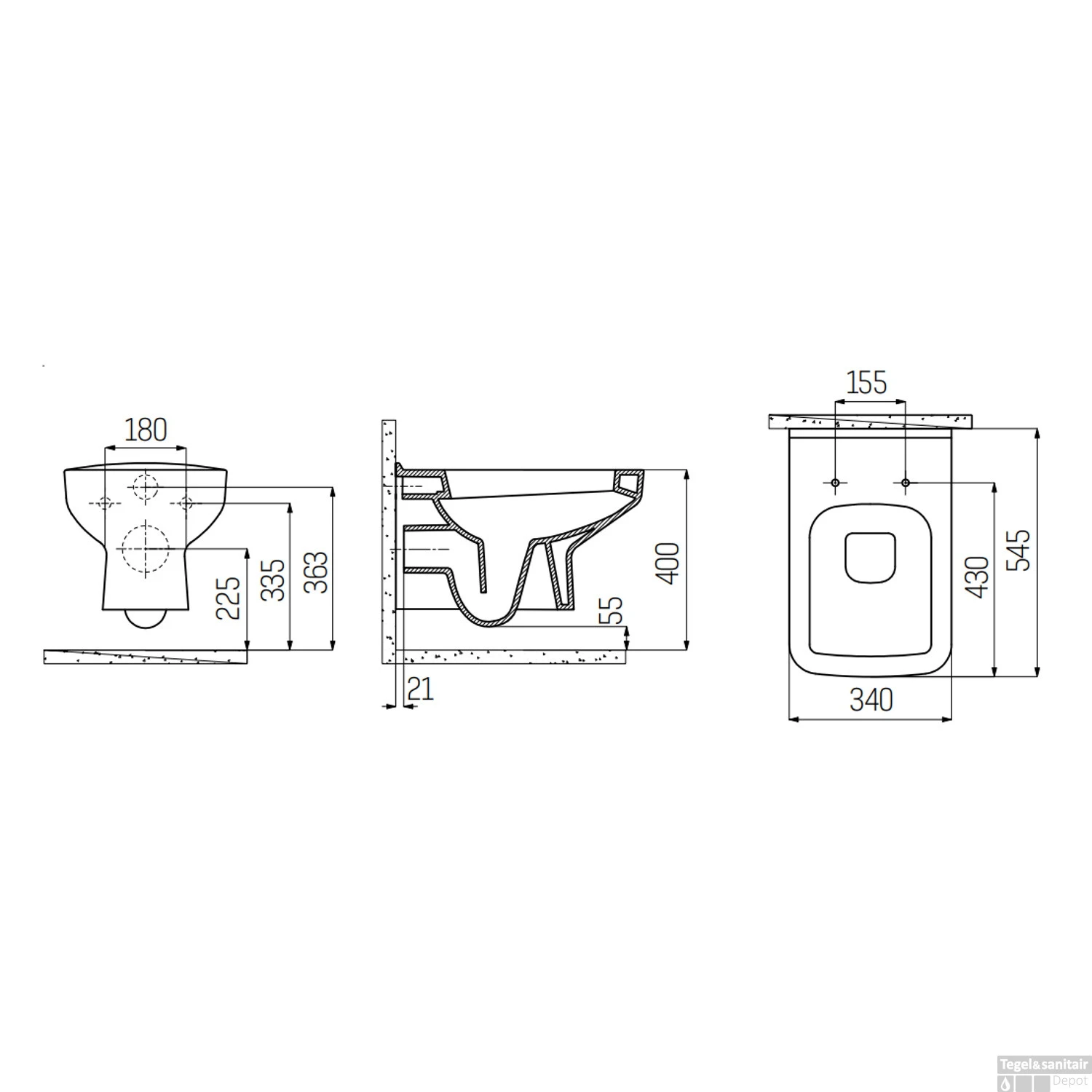 Wandcloset Boss & Wessing Gaia Keramiek Wit (Excl. Zitting) 2 Wandcloset Boss & Wessing Gaia Keramiek Wit (Excl. Zitting) - Afbeelding 2