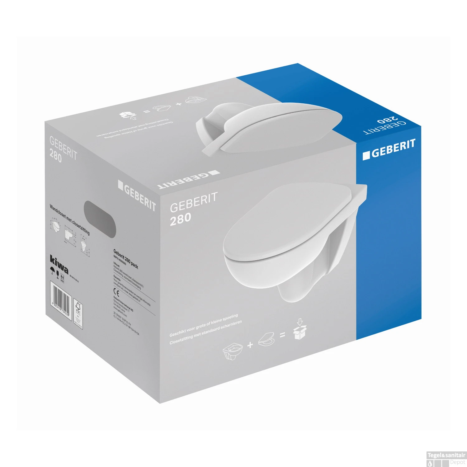 Wandcloset Geberit 280 WC-pack Diepspoel Met Zitting Wit 2 Wandcloset Geberit 280 WC-pack Diepspoel Met Zitting Wit - Afbeelding 2