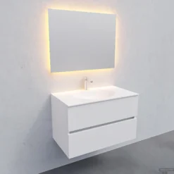 Badkamermeubel Solid Surface BWS Stockholm 80x46 Cm Mat Wit (met 1 Kraangat) -Zalig Baden Verkoopwinkel white wall new s 0009