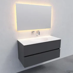 Badkamermeubel Solid Surface BWS Stockholm 100x46 Cm Midden Mat Antraciet (zonder Kraangat) 9 Badkamermeubel Solid Surface BWS Stockholm 100x46 Cm Midden Mat Antraciet (zonder Kraangat) -Zalig Baden Verkoopwinkel white wall new s 0018