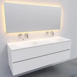 Badkamermeubel Solid Surface BWS Stockholm 150x46 Cm Dubbel Mat Wit (zonder Kraangaten) -Zalig Baden Verkoopwinkel white wall new s 0043
