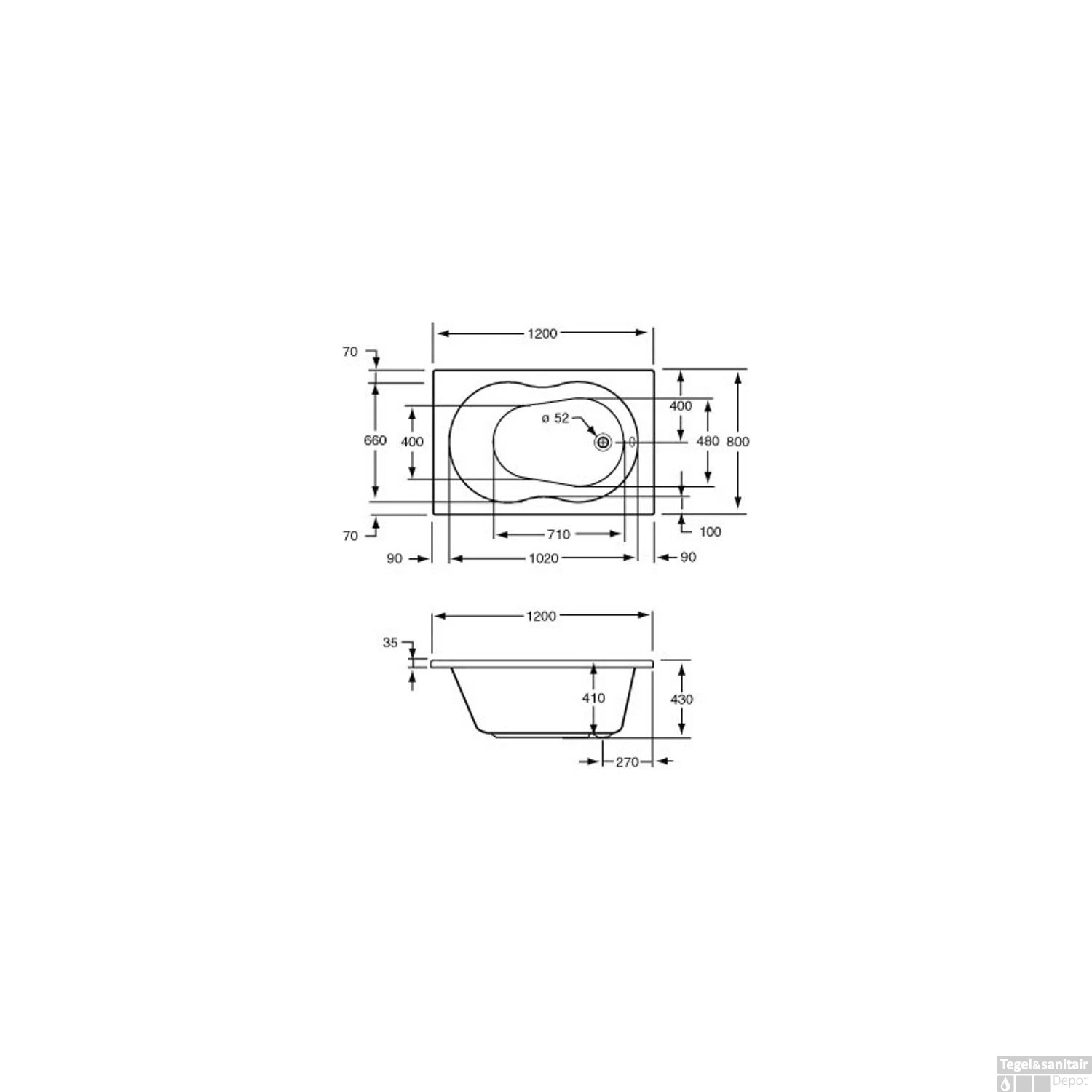 Zitbad Plieger Compact Acryl 120x80x41 Cm Met Poten Wit 2 Zitbad Plieger Compact Acryl 120x80x41 Cm Met Poten Wit - Afbeelding 2